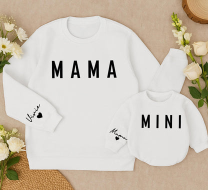 Mama and Mini Matching Sweatshirts - Vivie Heart Sleeve, Best Gifts for Moms, Mother Daughter Sweaters, Toddler Girl, Family Photo Outfit Winter 139