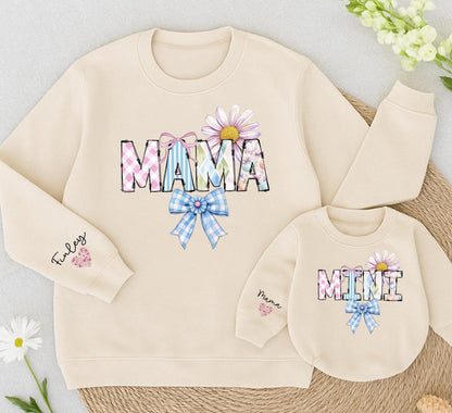 Personalized Mama & Mini Patchwork Sweatshirts Cute Daisy Gingham Bow Mommy and Me Matching Family Outfit Baby Girl Gift