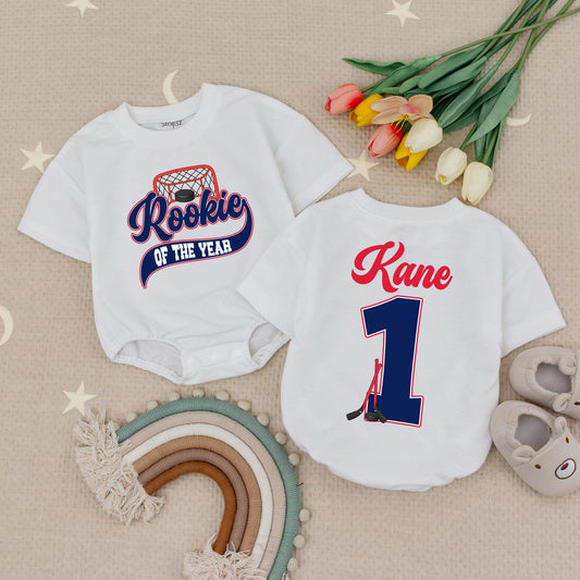 Rookie of the Year Hockey Baby Romper Cute Boys First Hockey Season Bodysuit Baby Shower Gift Ice Hockey Fan Outfit