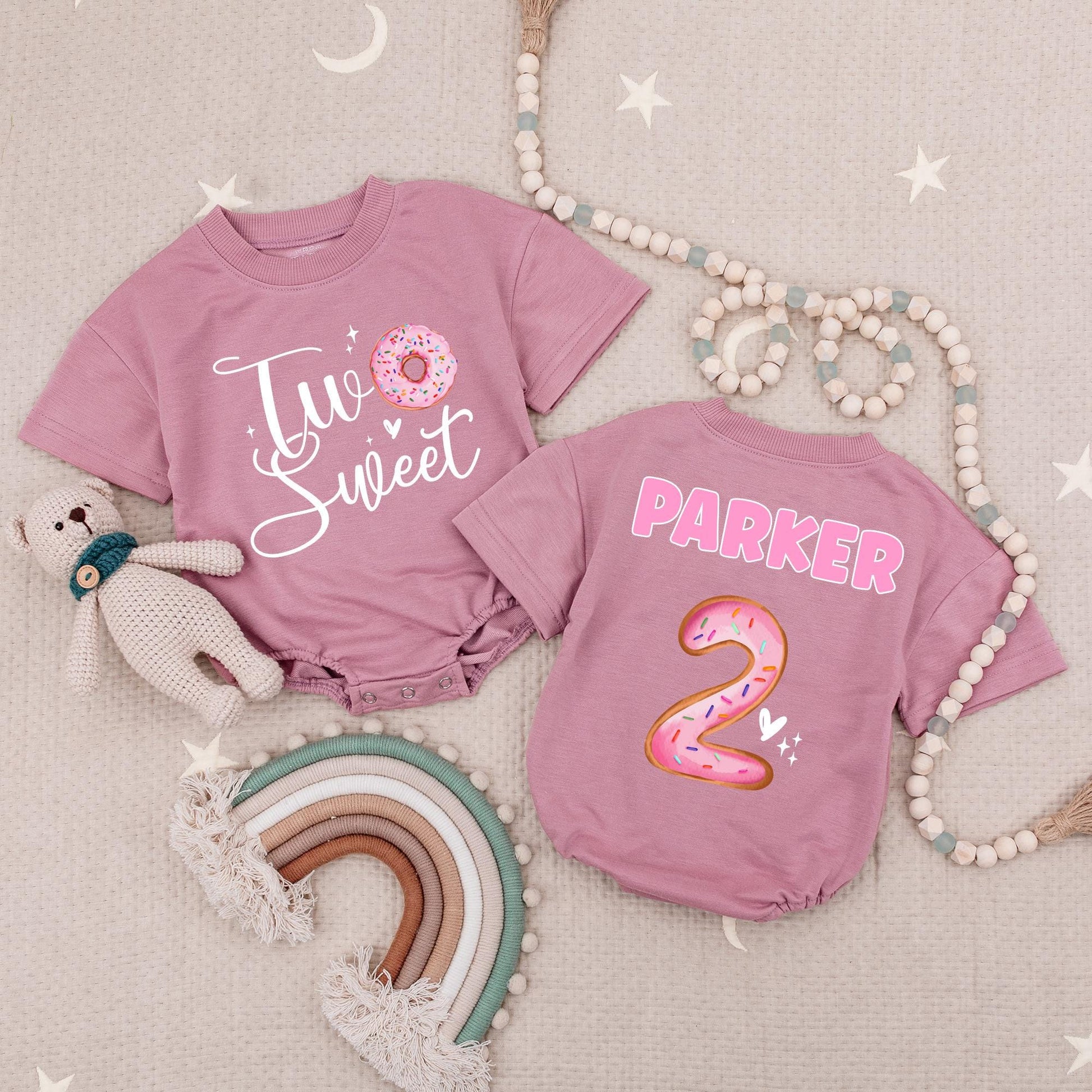 Sweet Donut Two Sweet 2nd Birthday Romper for Baby Girl, Adorable Toddler Celebration Bodysuit Outfit Gift for Her Special Party Celebration