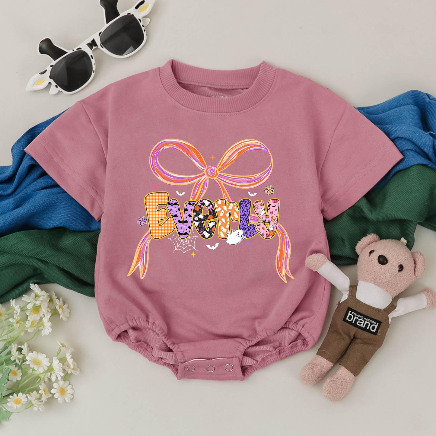 Personalized Name Halloween Romper for Baby Girl Custom First Halloween Bow Spooky Season Outfit Perfect Baby Shower Gift