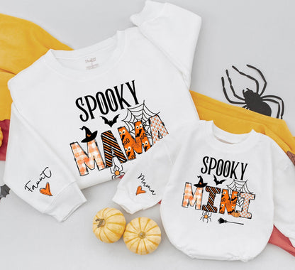 Spooky Mama & Mini Halloween Sweatshirts Family Matching Outfits, Orange Plaid & Pumpkin Design, Cozy Fall Gift for Mom & Baby