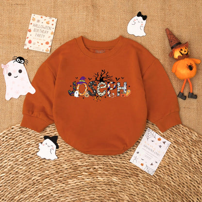 Personalized JOSEPH Halloween Baby Romper | Spooky Fall Outfit for Baby Boy or Girl | Custom Name Pumpkin & Ghost Design Baby's First Halloween