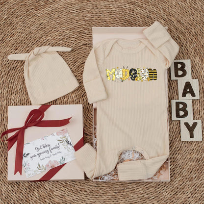 Personalized Bee Baby Bodysuit - Cute Yellow Bee Outfit for Newborns, Custom Name Romper, Baby Shower Gift, Black & Yellow