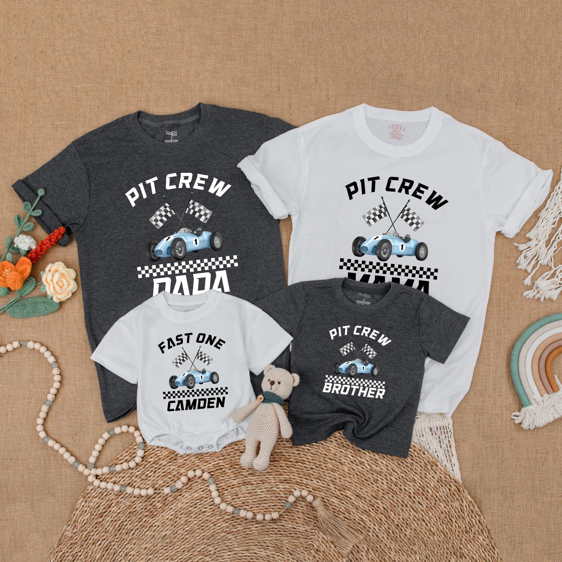 Fast One Birthday Matching Family Shirts Race Car Party Outfit Baby Boy First Birthday Gift Romper 1 Year Old