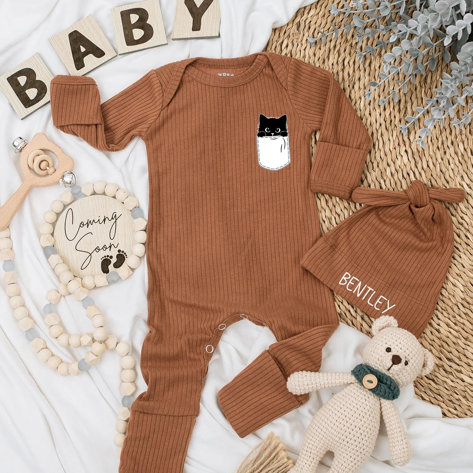 Cute Black Cat Halloween Baby Bodysuit, Custom Newborn Romper Gift, Fall Baby Clothes, Baby Shower Outfit, Trick or Treat Cat Design
