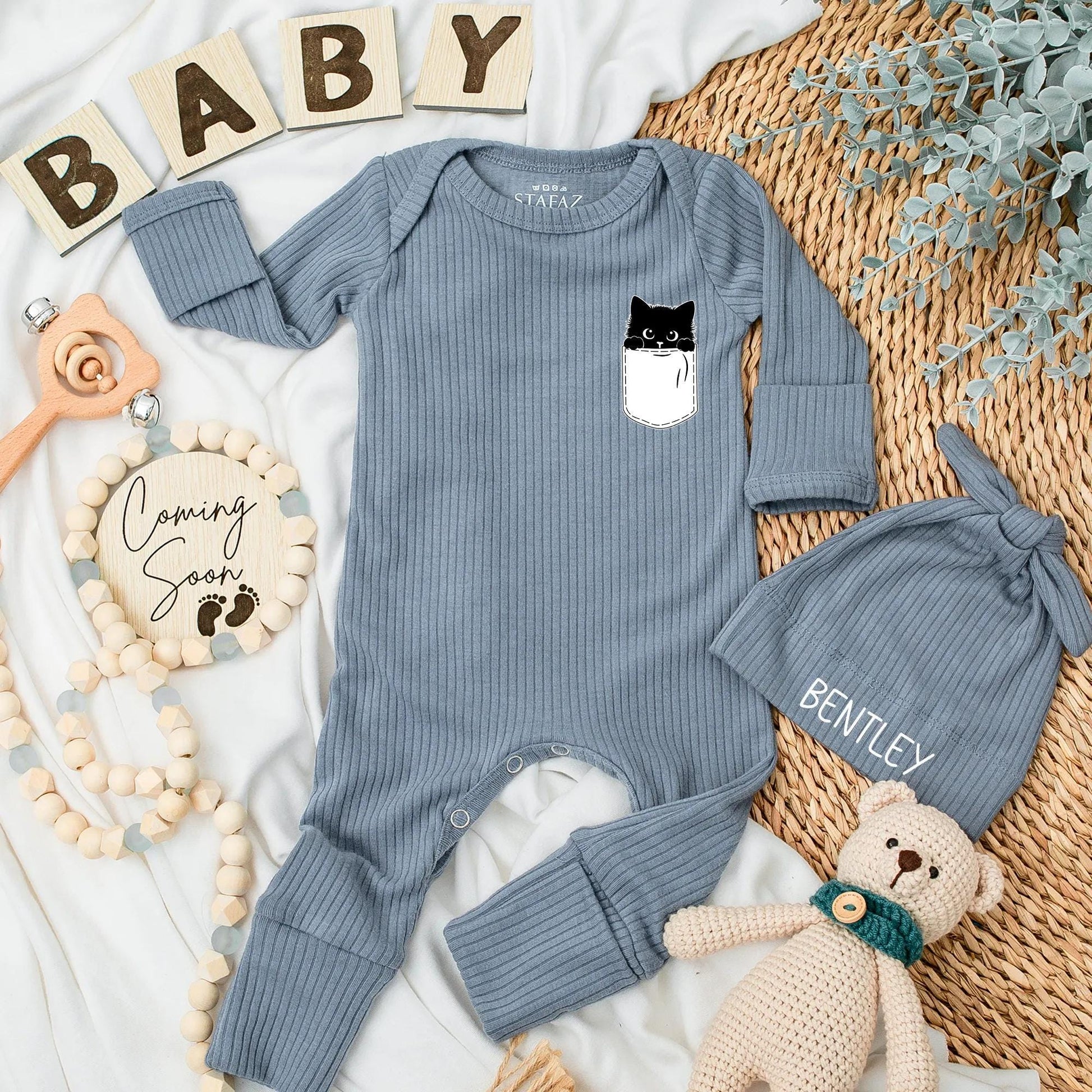 Cute Black Cat Halloween Baby Bodysuit, Custom Newborn Romper Gift, Fall Baby Clothes, Baby Shower Outfit, Trick or Treat Cat Design