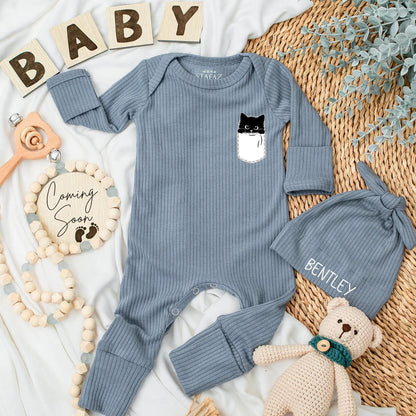 Cute Black Cat Halloween Baby Bodysuit, Custom Newborn Romper Gift, Fall Baby Clothes, Baby Shower Outfit, Trick or Treat Cat Design