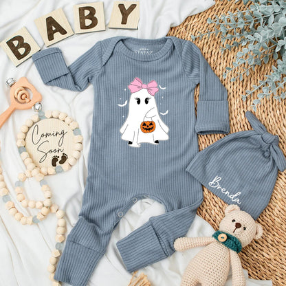 Spooky Ghost Baby Girl Bodysuit First Halloween Romper Cute Baby Boo Outfit Custom Gift for Newborn Little Boo