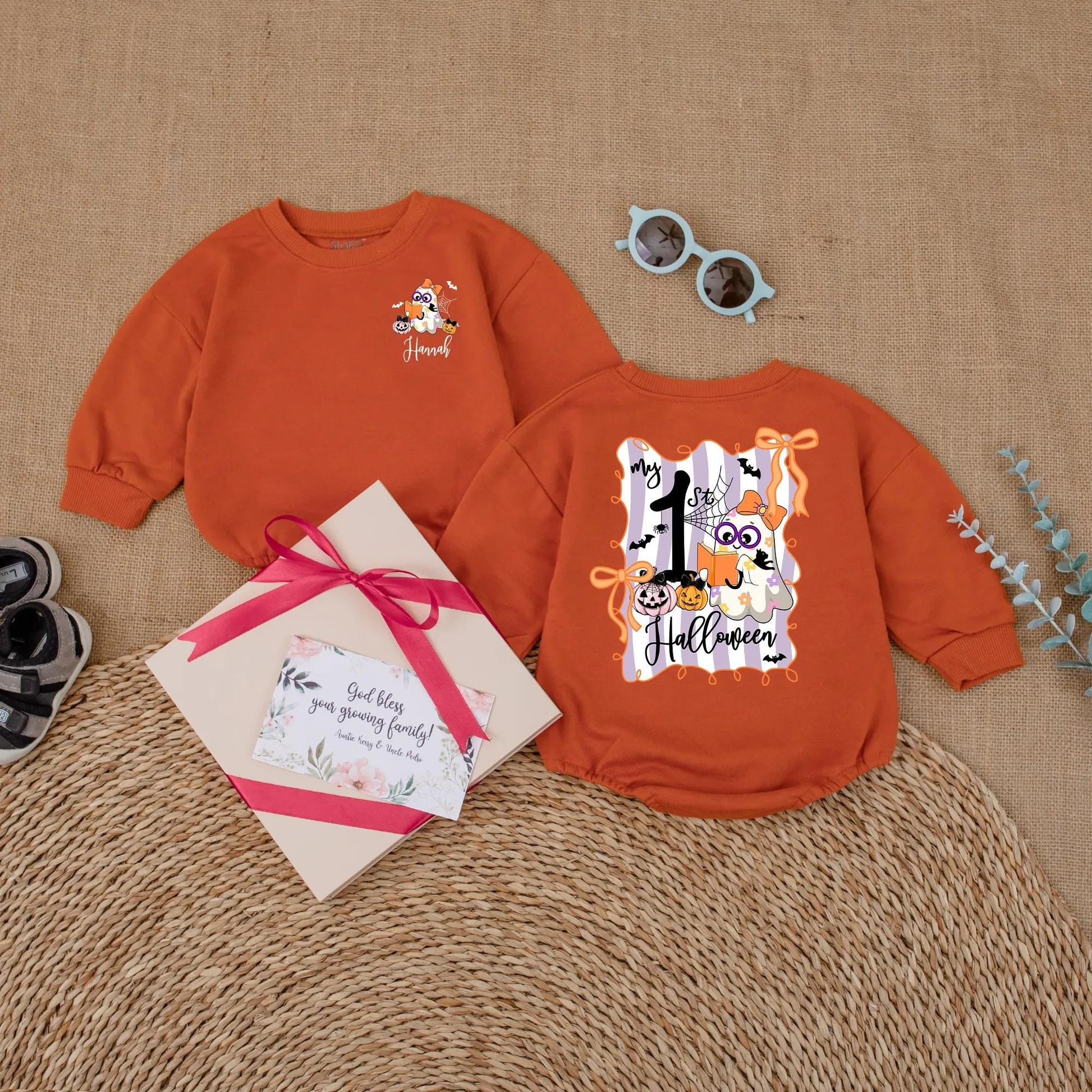 Custom My First Halloween Ghost Romper Baby Girl Outfit Personalized Name Fall Gift 1st Birthday Cute Ghost Design Soft Cotton