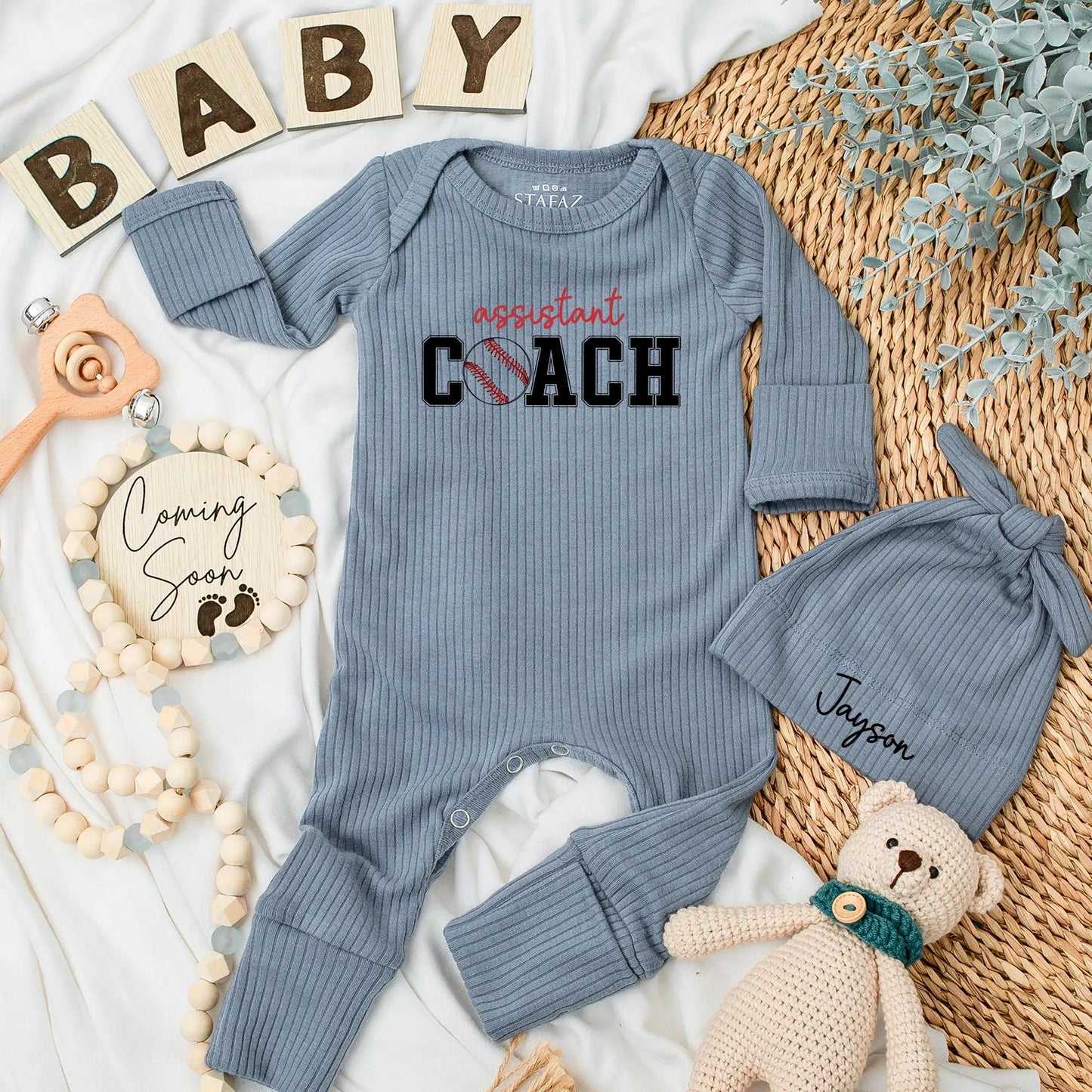 Assistant Coach Baseball Baby Bodysuit Game Day Romper Funny Newborn Gift Custom Outfit for Baby Shower
