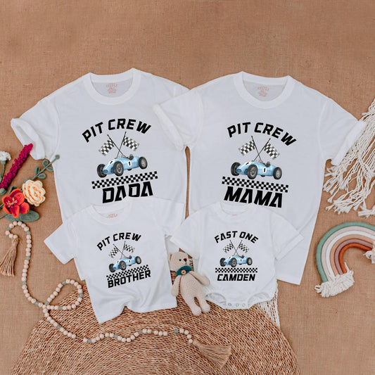 Fast One Birthday Matching Family Shirts Race Car Party Outfit Baby Boy First Birthday Gift Romper 1 Year Old
