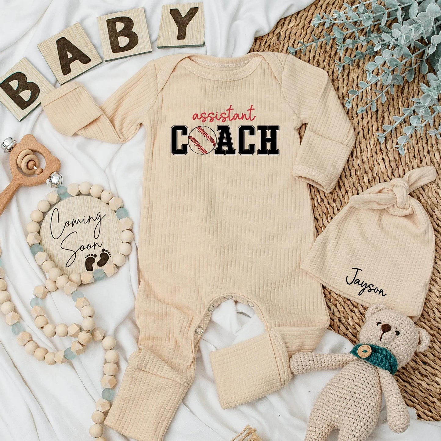Assistant Coach Baseball Baby Bodysuit Game Day Romper Funny Newborn Gift Custom Outfit for Baby Shower