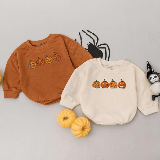 Cute Pumpkin Jack-o-Lantern Baby Romper Toddler Sweatshirt Halloween Kid T-Shirt Newborn Bodysuit Spooky Season Autumn Apparel