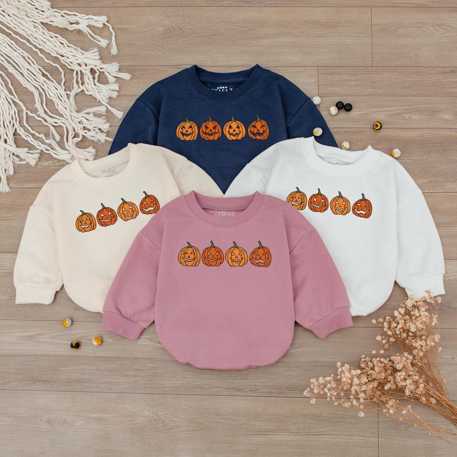 Cute Pumpkin Jack-o-Lantern Baby Romper Toddler Sweatshirt Halloween Kid T-Shirt Newborn Bodysuit Spooky Season Autumn Apparel