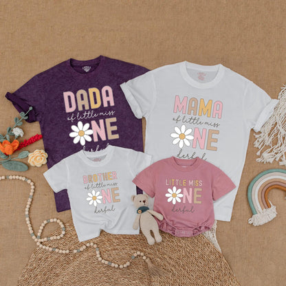 Little Miss One Birthday Shirt Boho Daisy 1st Birthday Girl Outfit Mommy and Me Matching Family Gift Soft Cotton Casual Party Baby Girl Clothes