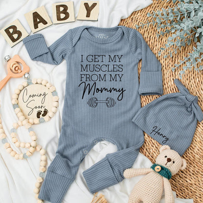I Get My Muscles from My Mommy Baby Bodysuit, Funny Gym Clothes for Newborns, Baby Shower Gift, Workout Romper, Custom Outfit