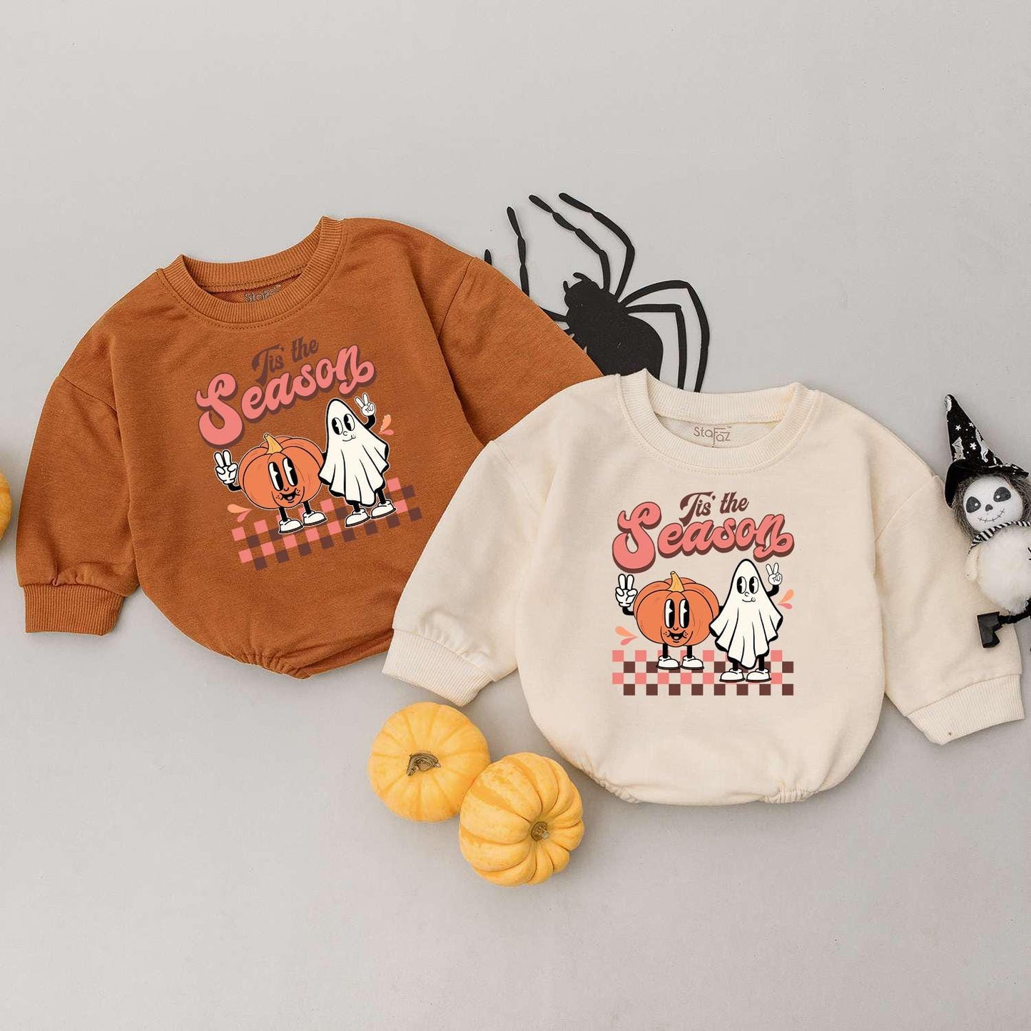 Retro Tis the Season Sweatshirt, Thanksgiving Baby Bodysuit & Romper for Fall, Vintage Style, Boy or Girl, Pumpkin Spice Baby Gift (139 chars)