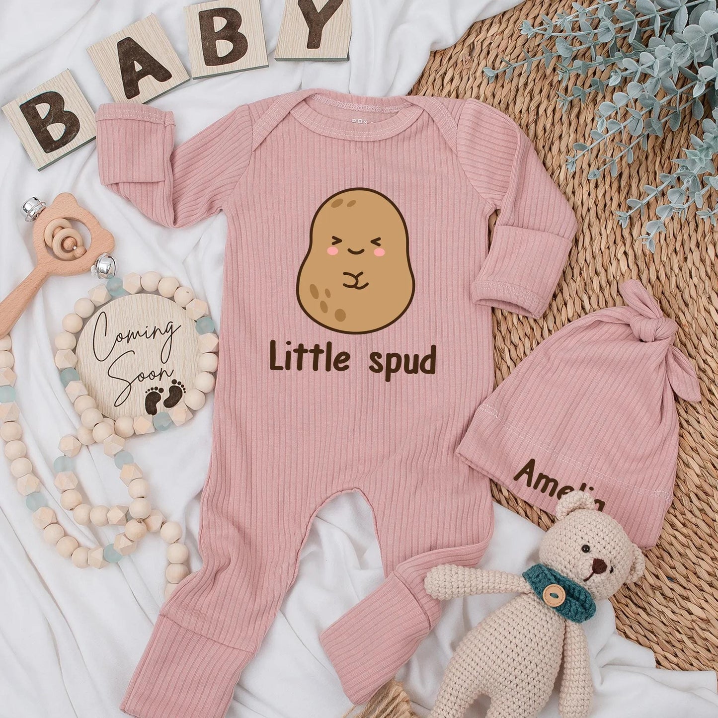 Custom Funny Little Spud Baby Bodysuit Potato Newborn Romper Cute Vegetable Outfit Shower Gift Comfortable Infant Apparel