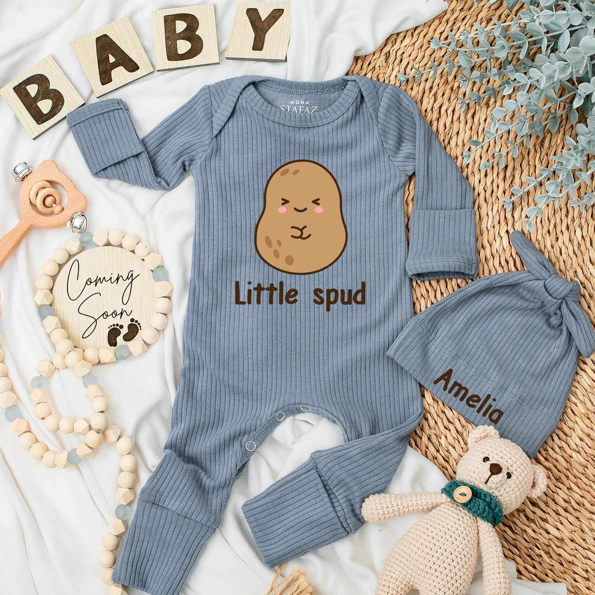 Custom Funny Little Spud Baby Bodysuit Potato Newborn Romper Cute Vegetable Outfit Shower Gift Comfortable Infant Apparel