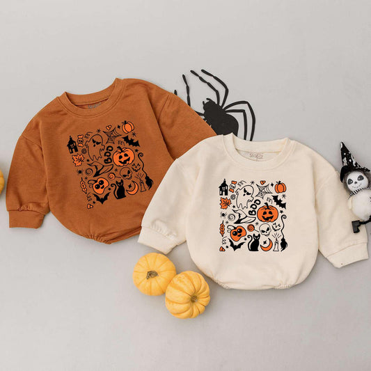 Retro Halloween Baby Sweatshirt & Romper Set: Cute Ghost & Pumpkin Design for Newborns, Toddlers, Fall Baby Clothes, Halloween Gifts