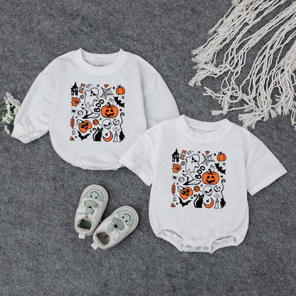 Retro Halloween Baby Sweatshirt & Romper Set: Cute Ghost & Pumpkin Design for Newborns, Toddlers, Fall Baby Clothes, Halloween Gifts