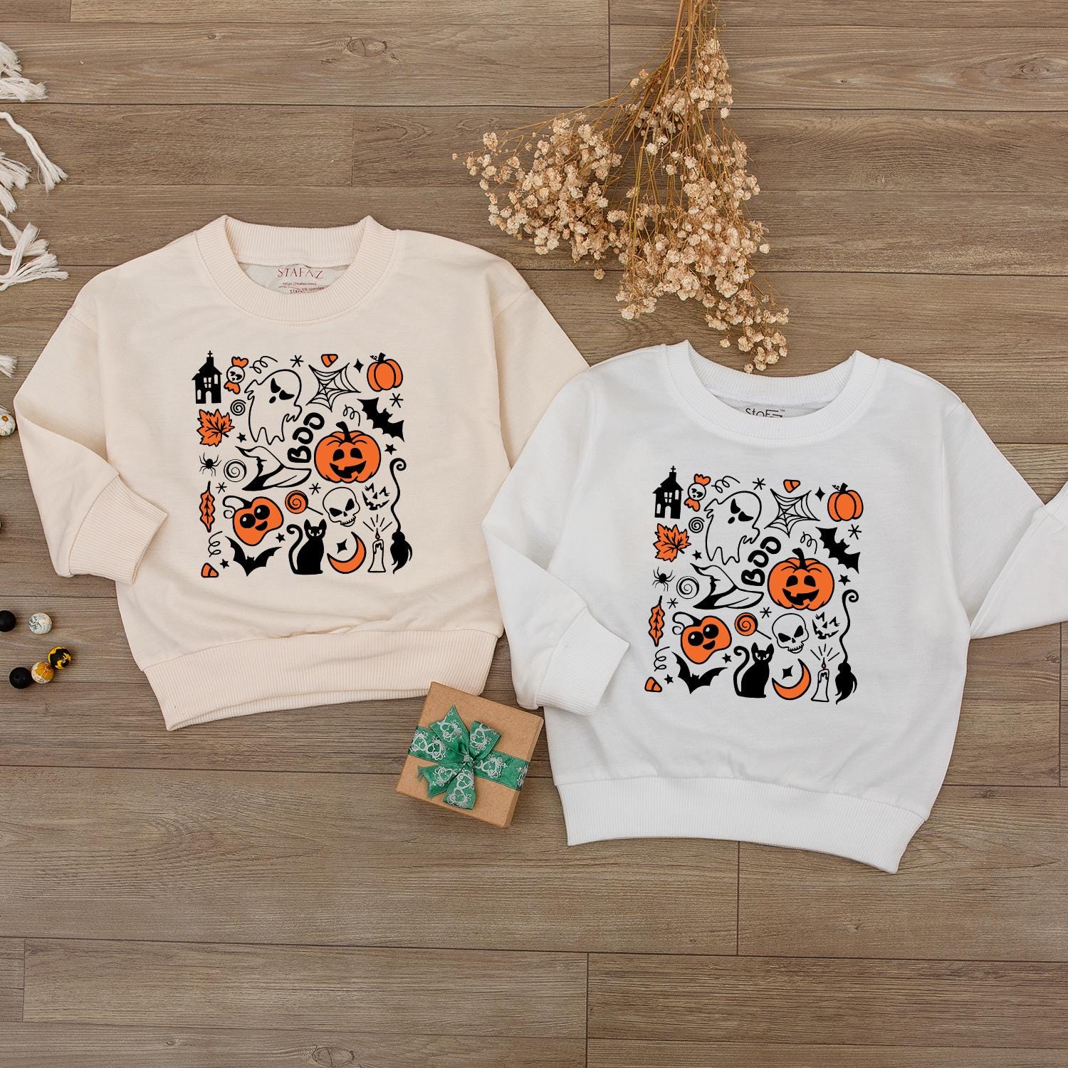 Retro Halloween Baby Sweatshirt & Romper Set: Cute Ghost & Pumpkin Design for Newborns, Toddlers, Fall Baby Clothes, Halloween Gifts