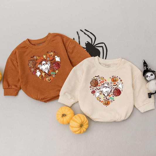 Cute Baby Ghost Pumpkin Halloween Sweatshirt for Toddlers and Infants Spooky Season Fall Romper Bodysuit