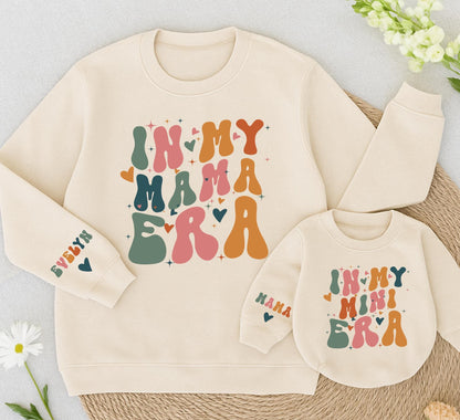 Groovy Retro Mama Era Sweatshirt with Starbursts and Hearts Personalized Mini Matching Family Shirt