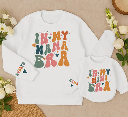Groovy Retro Mama Era Sweatshirt with Starbursts and Hearts Personalized Mini Matching Family Shirt