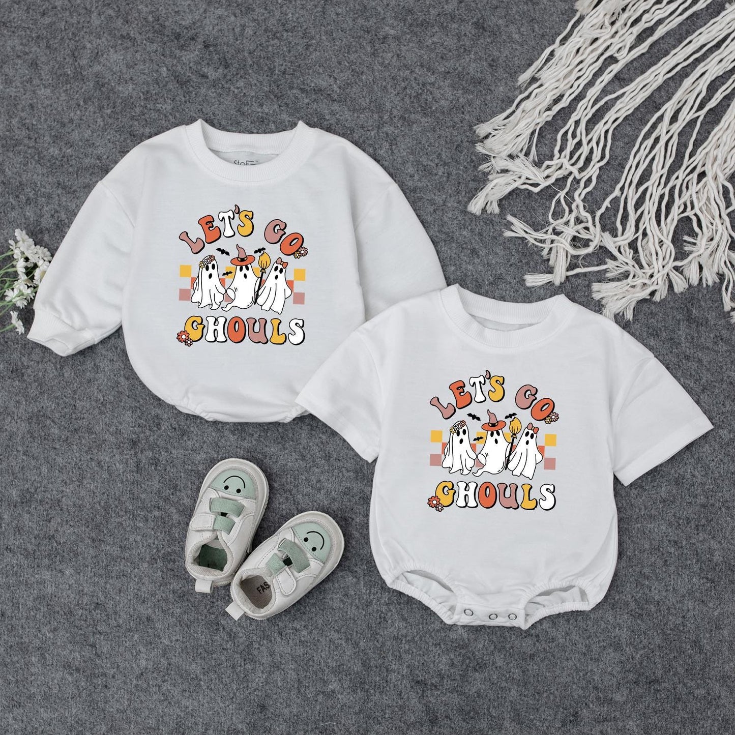 Let's Go Ghouls Baby Bodysuit Toddler Sweatshirt Cute Halloween Ghost Matching Siblings Fall Outfit Spooky Season Clothes Newborn Infant Girl Boy Kids Apparel