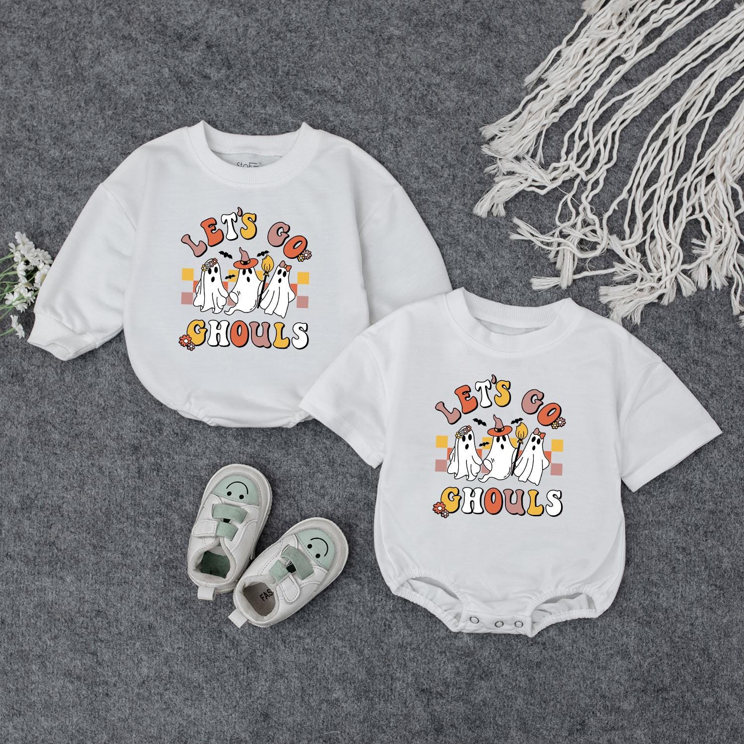 Let's Go Ghouls Baby Bodysuit Toddler Sweatshirt Cute Halloween Ghost Matching Siblings Fall Outfit Spooky Season Clothes Newborn Infant Girl Boy Kids Apparel