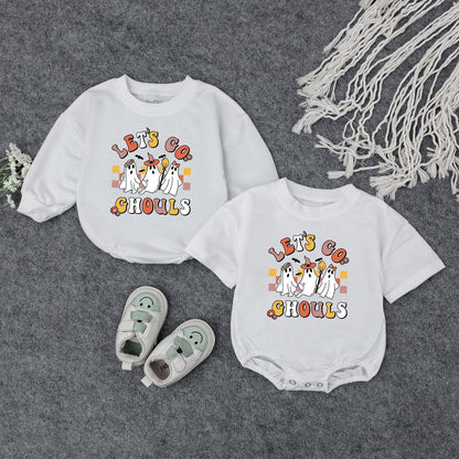 Let's Go Ghouls Baby Bodysuit Toddler Sweatshirt Cute Halloween Ghost Matching Siblings Fall Outfit Spooky Season Clothes Newborn Infant Girl Boy Kids Apparel