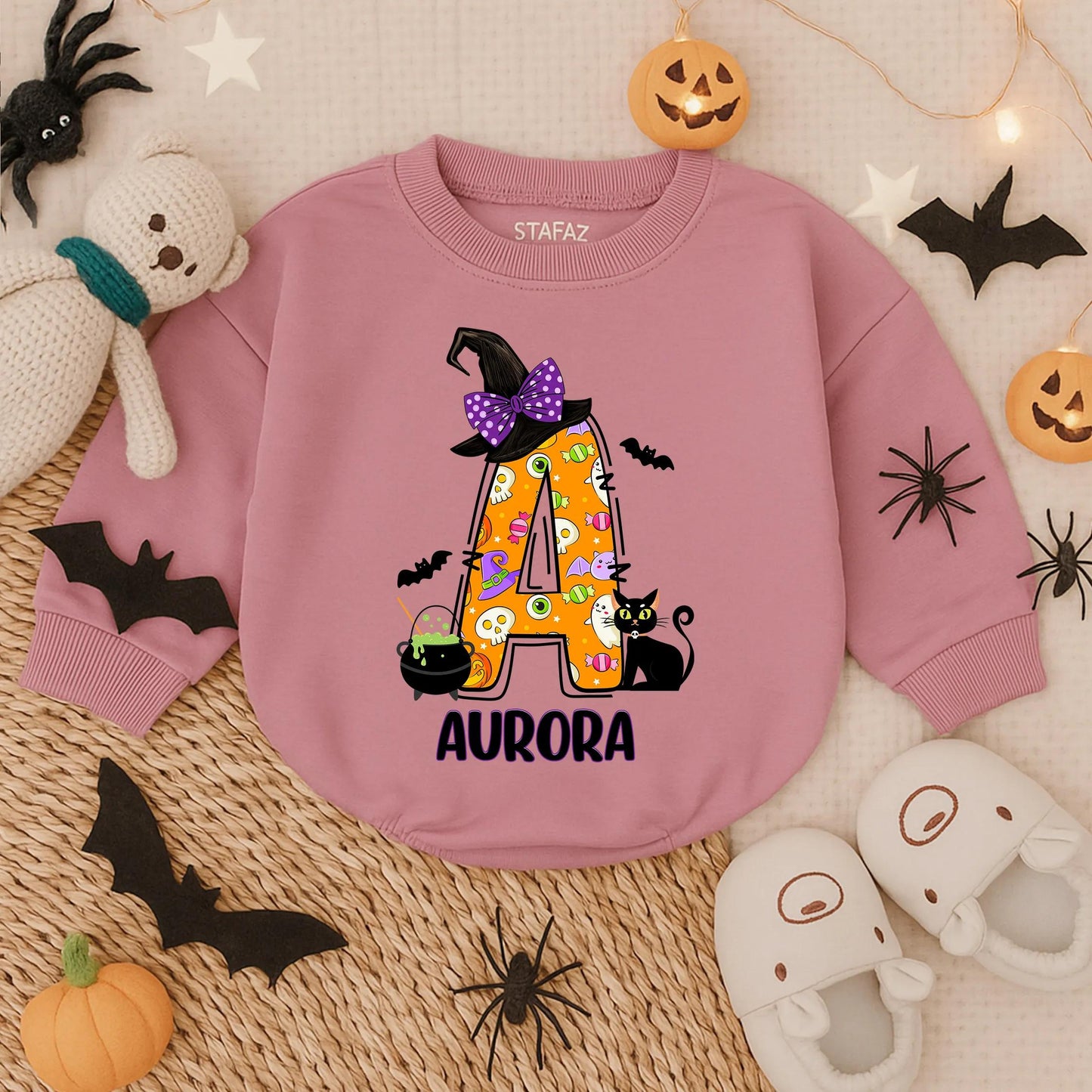 Custom Horror Halloween Baby Girl Romper Spooky Bow Outfit, Cute Scary Infant Costume, Fall Toddler Bodysuit, Horror Baby Outfit