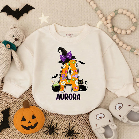 Custom Horror Halloween Baby Girl Romper Spooky Bow Outfit, Cute Scary Infant Costume, Fall Toddler Bodysuit, Horror Baby Outfit