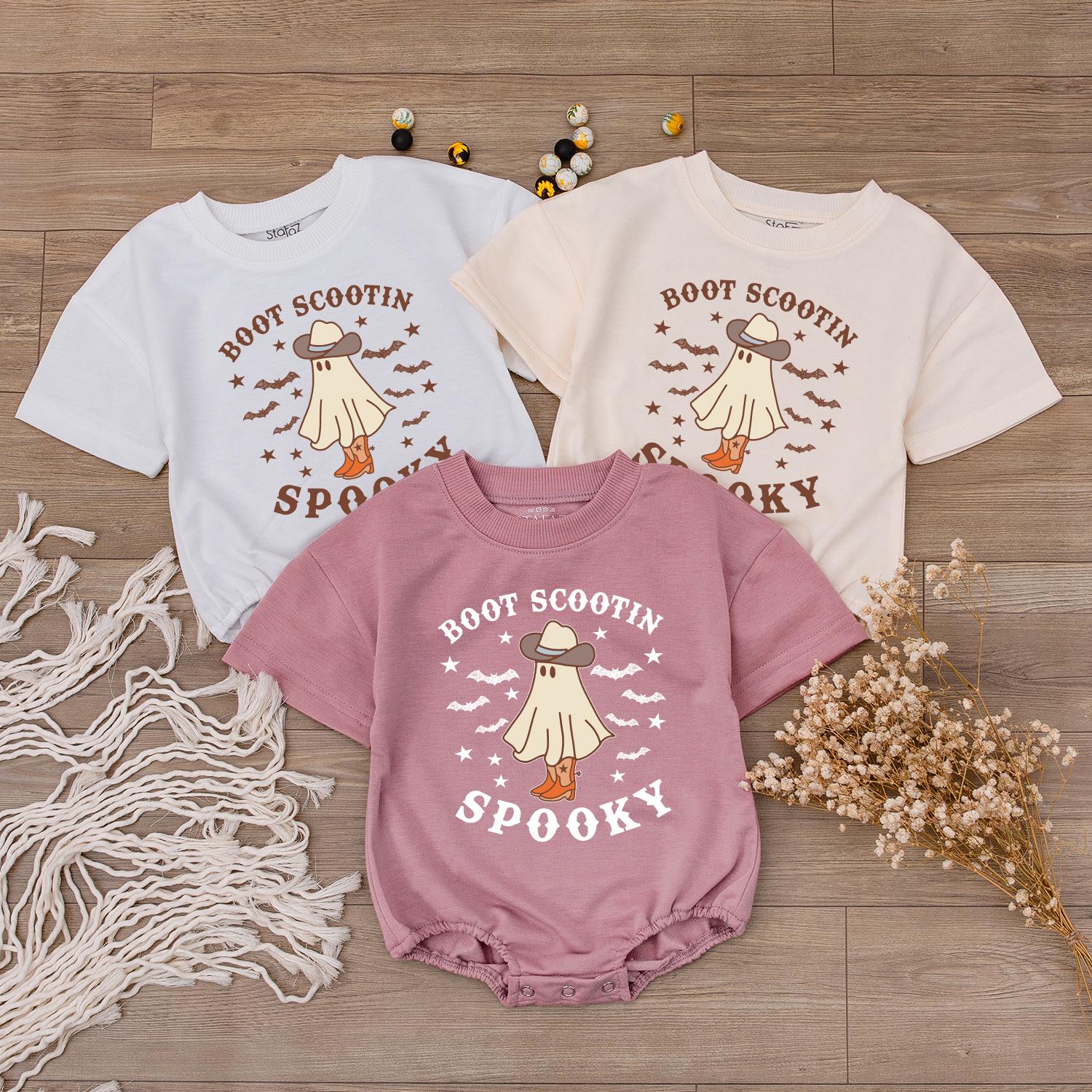 Boot Scootin' Spooky Cowboy Romper Halloween Baby Outfit Western Ghost Clothes Toddler Boy Girl Sweatshirt First Halloween Gift