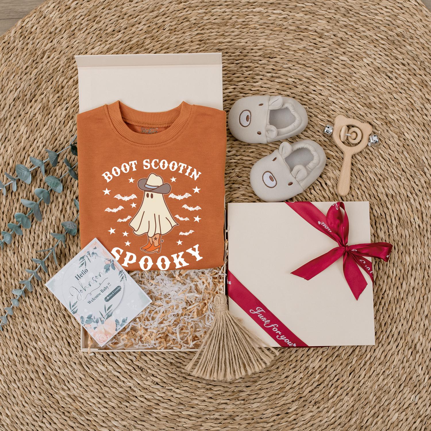 Boot Scootin' Spooky Cowboy Romper Halloween Baby Outfit Western Ghost Clothes Toddler Boy Girl Sweatshirt First Halloween Gift