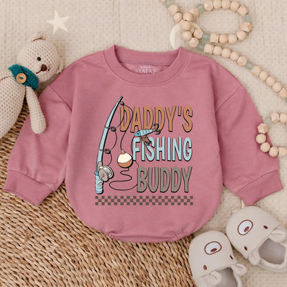 Daddy's Fishing Buddy Bubble Romper Baby Boy Outdoor Lake Day Bodysuit Father Son Matching Cute Outdoor Baby Shower Gift