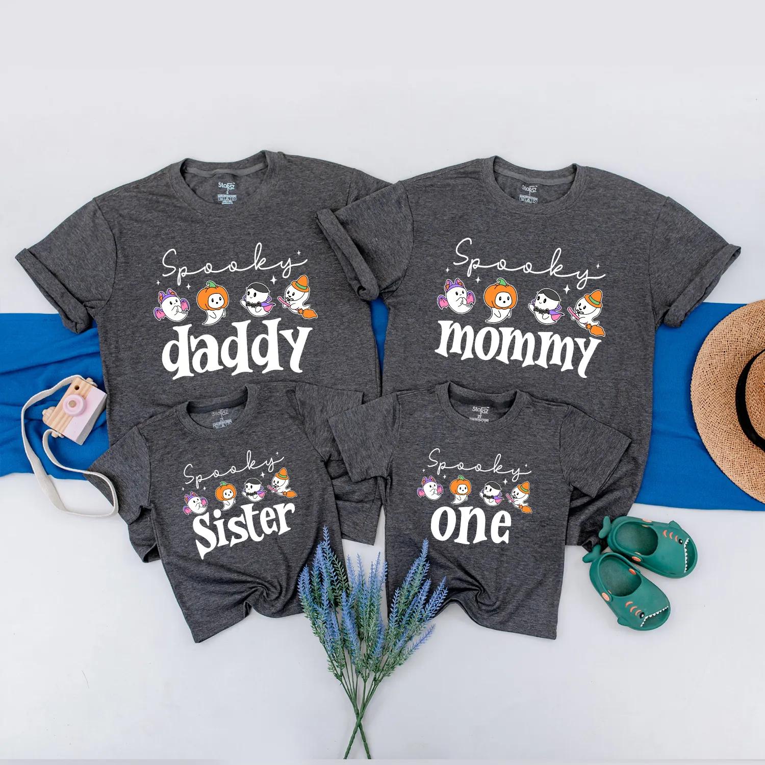 Personalized Halloween Family Matching Shirts Spooky One Birthday Outfit Romper Cute Ghost Design Soft Cotton Halloween Family Tees