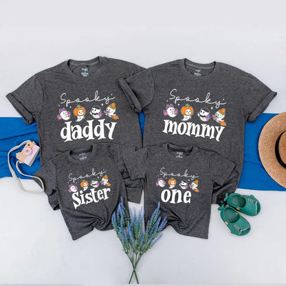 Personalized Halloween Family Matching Shirts Spooky One Birthday Outfit Romper Cute Ghost Design Soft Cotton Halloween Family Tees