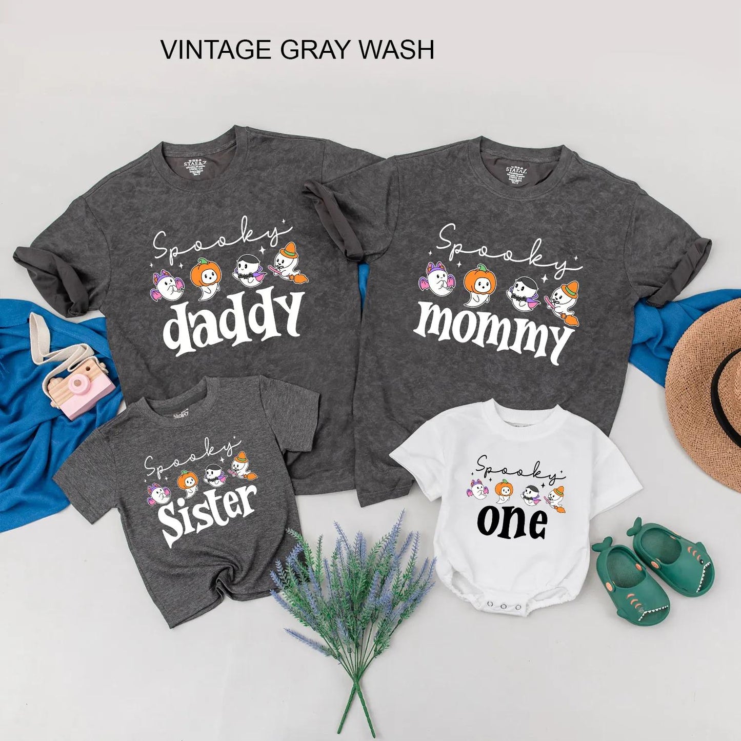 Personalized Halloween Family Matching Shirts Spooky One Birthday Outfit Romper Cute Ghost Design Soft Cotton Halloween Family Tees