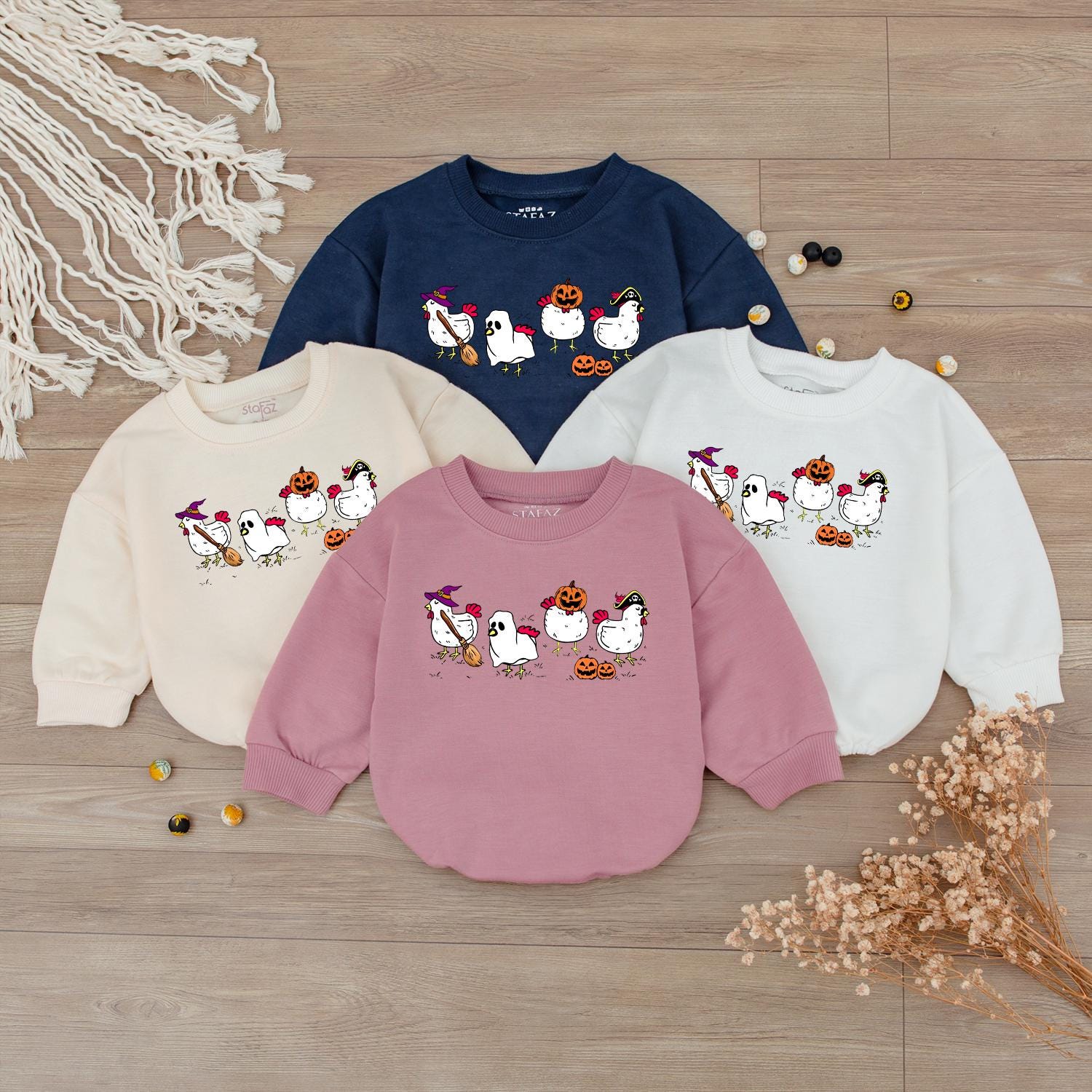 Spooky Chicken Halloween Baby Romper Farm Animal Lover Gift Funny Ghost Chick Sweatshirt Toddler Fall Outfit Cozy Season Wear