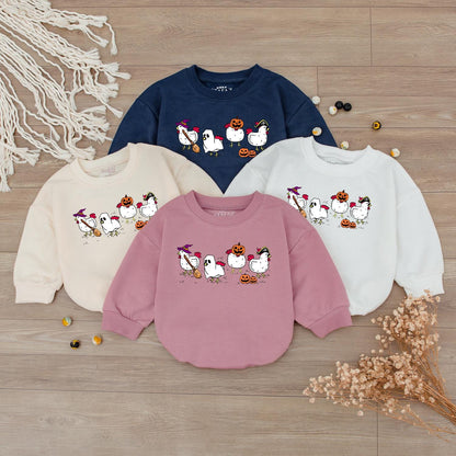 Spooky Chicken Halloween Baby Romper Farm Animal Lover Gift Funny Ghost Chick Sweatshirt Toddler Fall Outfit Cozy Season Wear