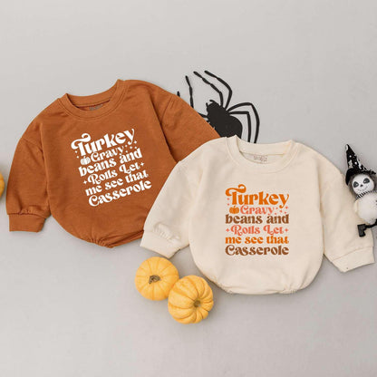 Turkey Gravy Beans and Rolls Toddler Sweatshirt Cute Fall Natural Sweater Baby Romper Kids First Thanksgiving Baby Outfit