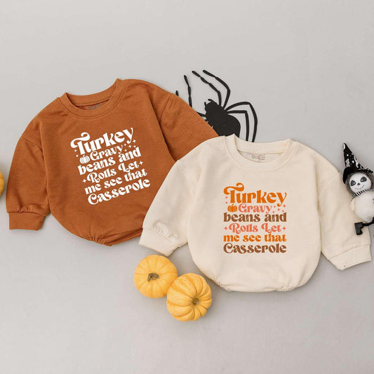 Turkey Gravy Beans and Rolls Toddler Sweatshirt Cute Fall Natural Sweater Baby Romper Kids First Thanksgiving Baby Outfit