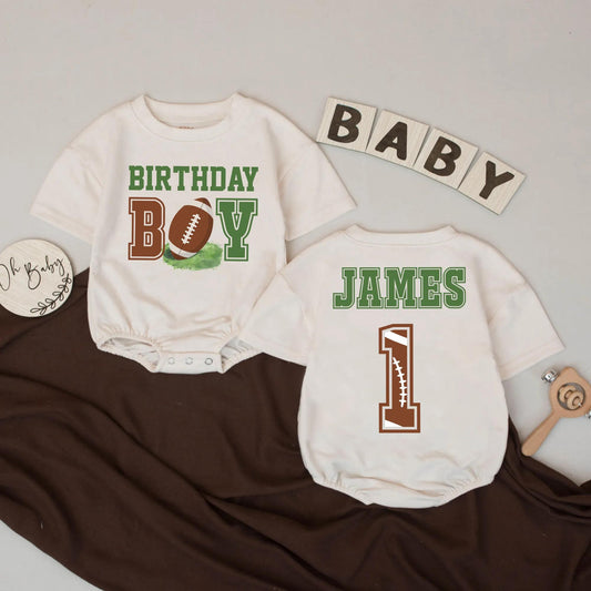 Personalized Football Baby Boy Bubble Romper 1st Birthday Outfit Game Day Sports Birthday Gift Adorable First Year Photo Prop