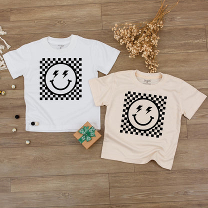 Checkered Happy Face Smiley Sweatshirt for Kids and Womens Retro Vintage Baby Hot Pink Casual Gift