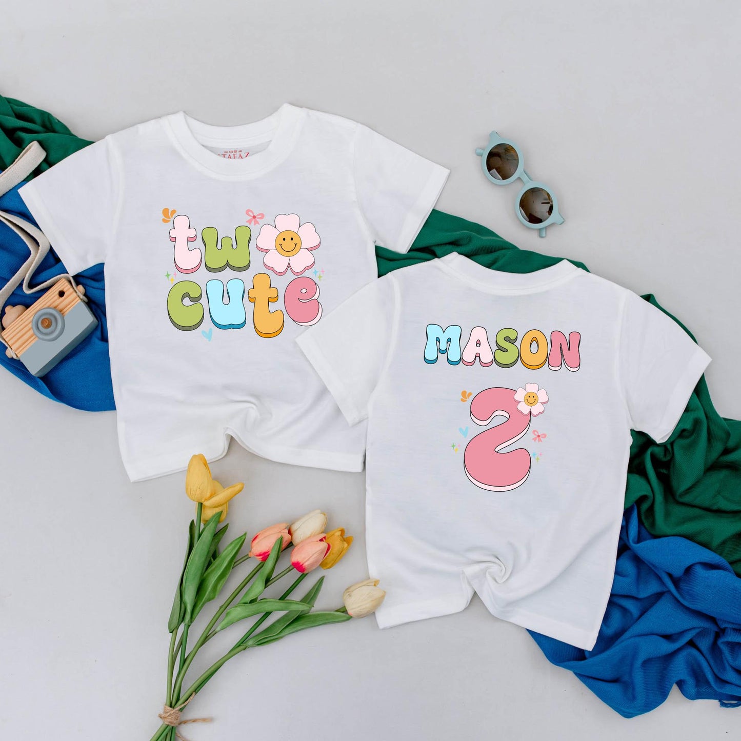 Personalized Two Cute Birthday T-Shirt for 2nd Birthday Girl Outfit, a charming toddler tee and two year old gift idea perfect for summer celebrations