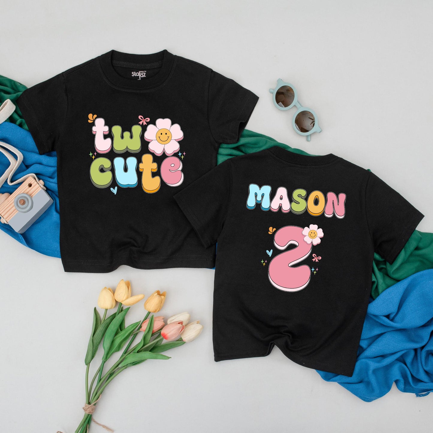 Personalized Two Cute Birthday T-Shirt for 2nd Birthday Girl Outfit, a charming toddler tee and two year old gift idea perfect for summer celebrations
