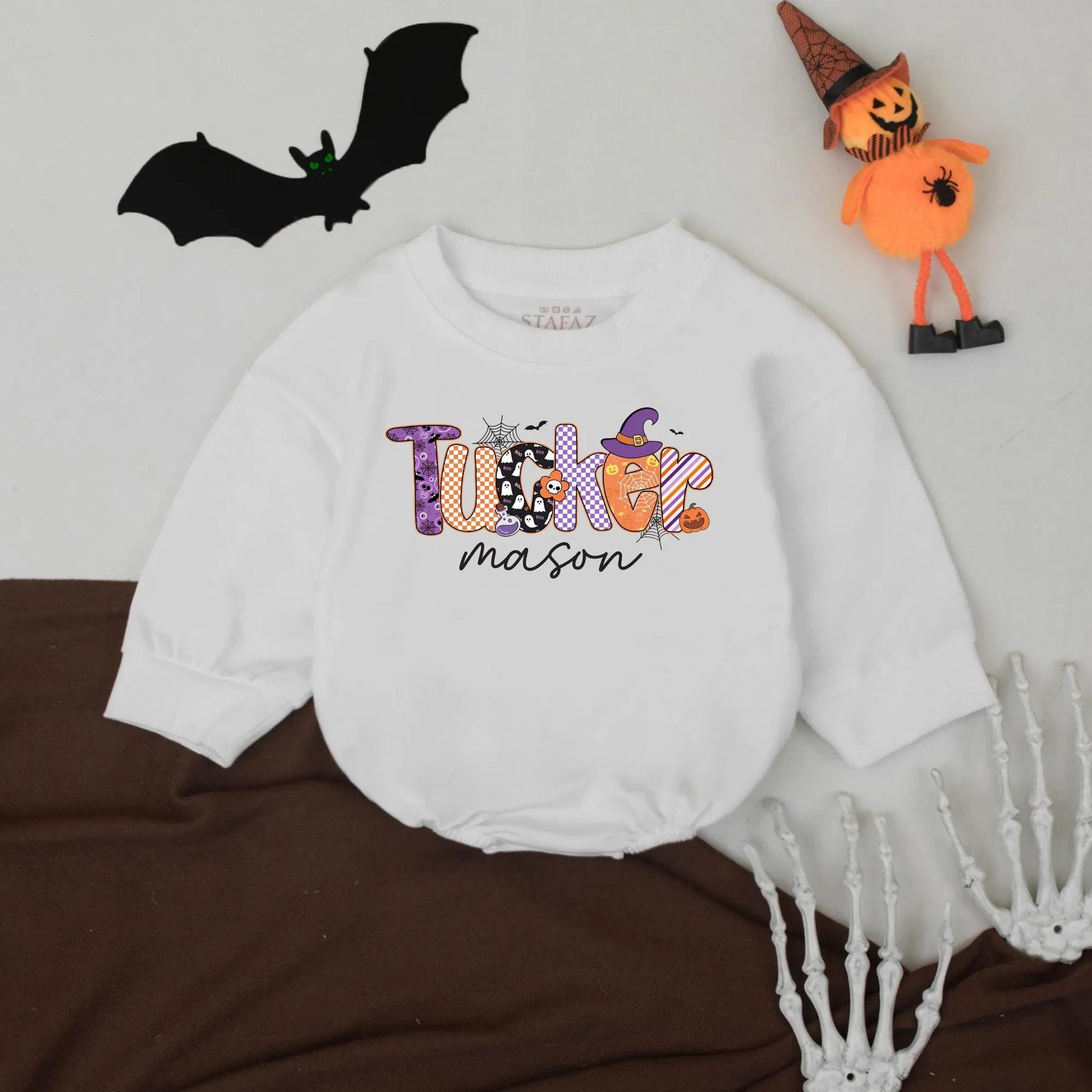 Personalized Halloween Ghost Pumpkin Baby Romper Cute Spooky Name Bodysuit for Fall Baby Clothes